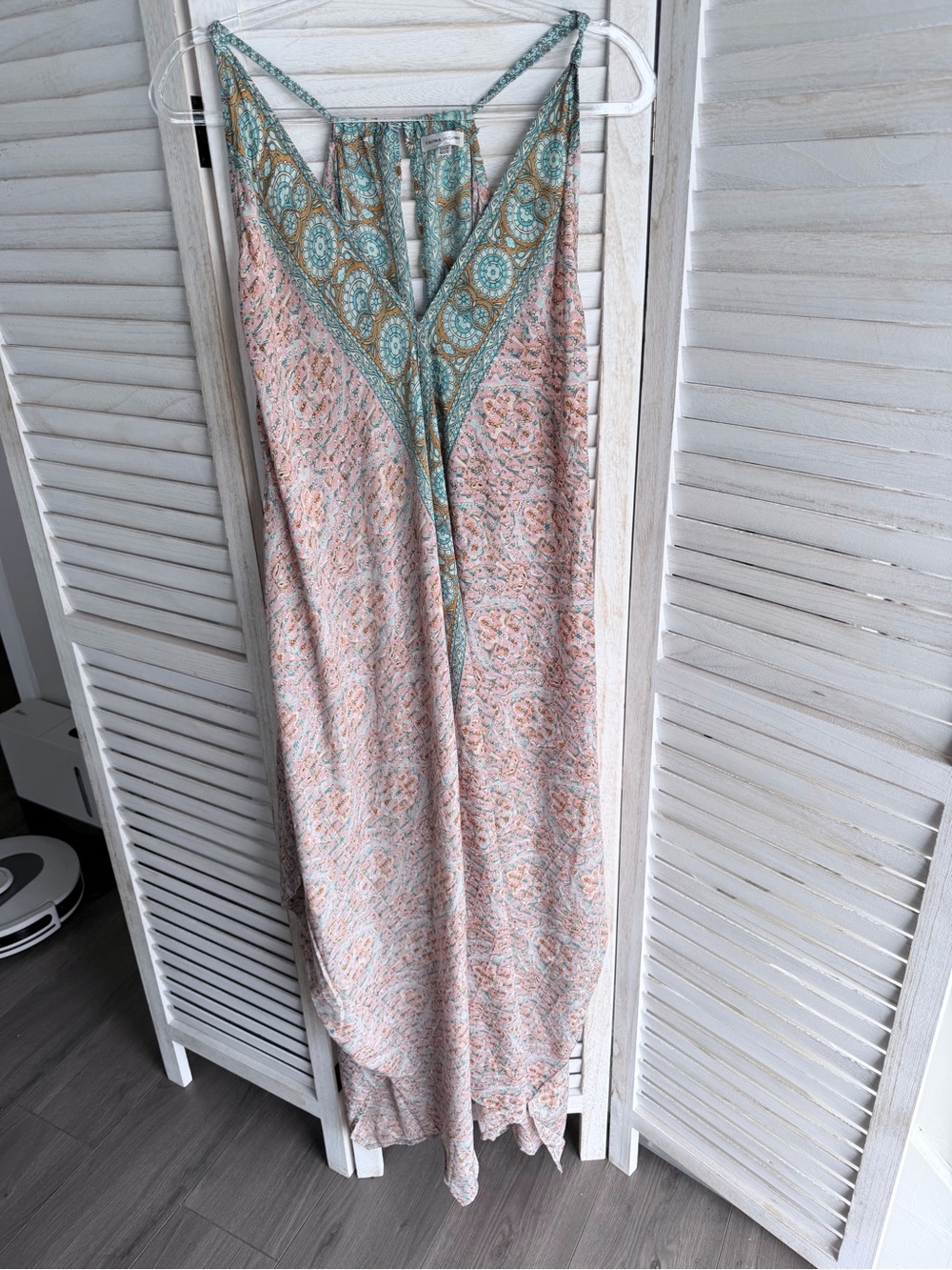 Women's Pink and Teal Maxi Dress with Boho Pattern